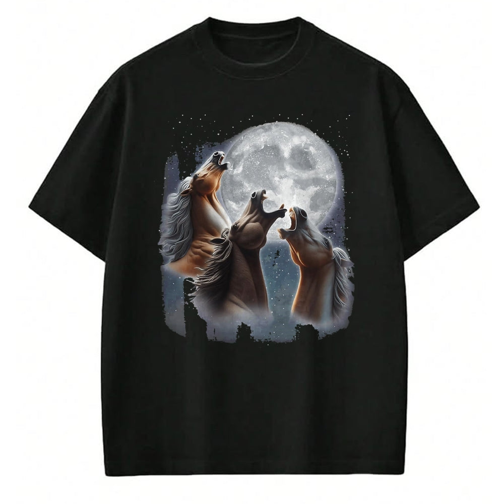 Best Horse Lover Shirt , Funny Horse UnisexT-Shirt/Hoodie/Sweatshirt HLT00 -  3 Horses Howling At The Moon Funny Horse Lover Equestrian T-Shirt, Men, Black, 3X-Large