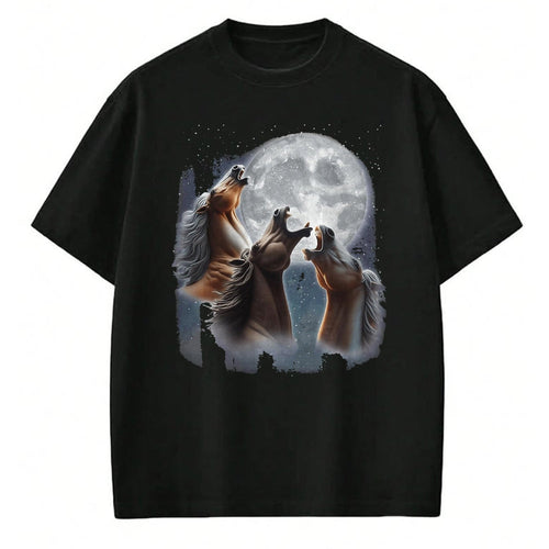 Best Horse Lover Shirt , Funny Horse UnisexT-Shirt/Hoodie/Sweatshirt HLT00 -  3 Horses Howling At The Moon Funny Horse Lover Equestrian T-Shirt, Men, Black, 3X-Large