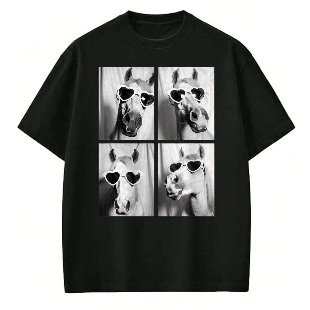 Best Horse Lover Shirt , Funny Horse UnisexT-Shirt/Hoodie/Sweatshirt HLT00 - - Cute Horses with Hearts Sunglasses Funny Valentine_s Day T-Shirt