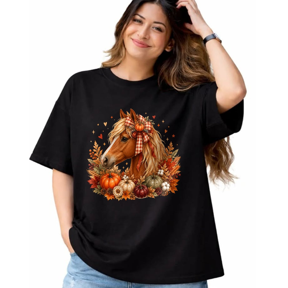 Best Horse Lover Shirt , Funny Horse UnisexT-Shirt/Hoodie/Sweatshirt HLT00 - - Cute Horse Pumpkin Coquette Bow Autumn Fall Equestrian T-Shirt