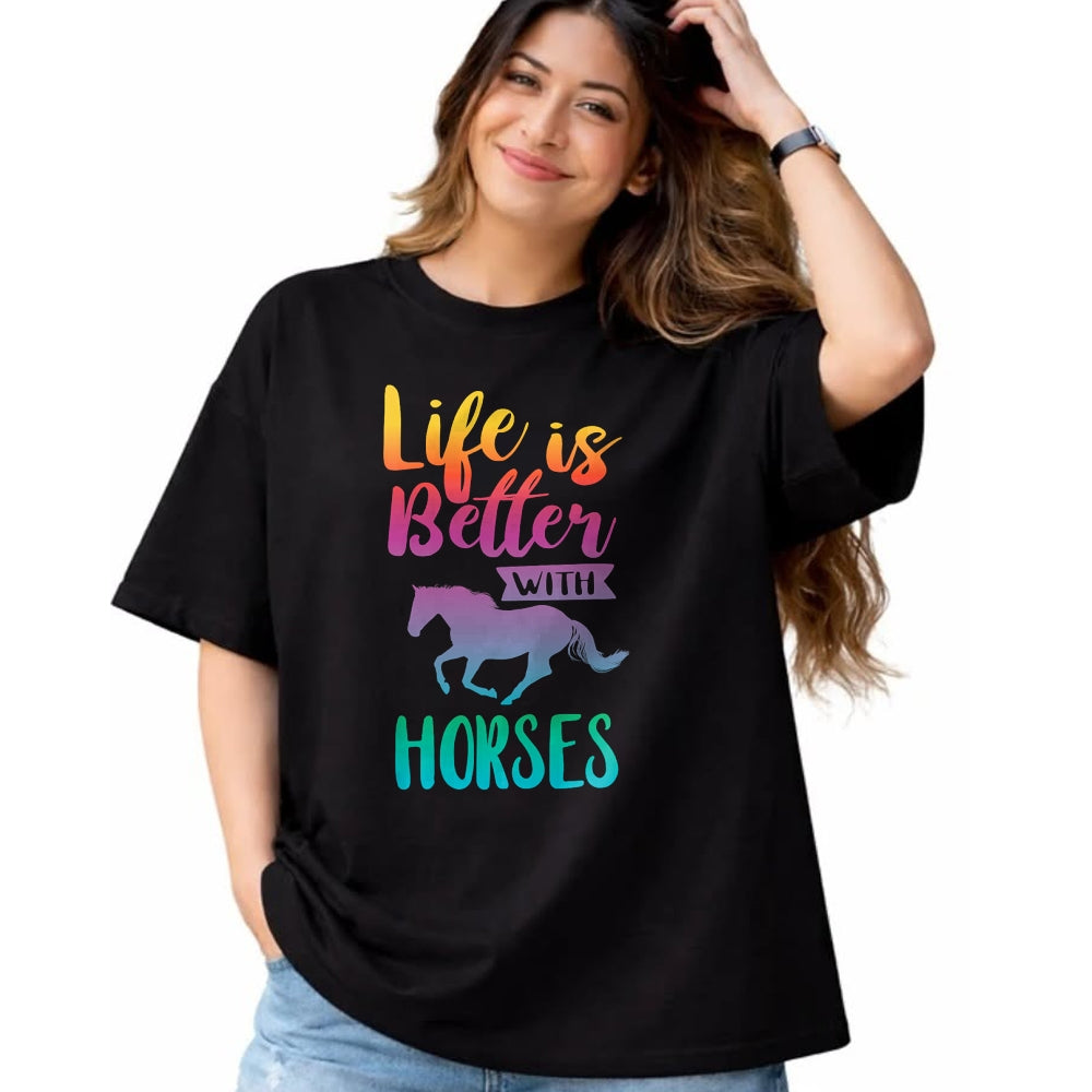 Best Horse Lover Shirt , Funny Horse UnisexT-Shirt/Hoodie/Sweatshirt HLT00 - - Cute Life is Better with Horses Horseback Riding T-Shirt