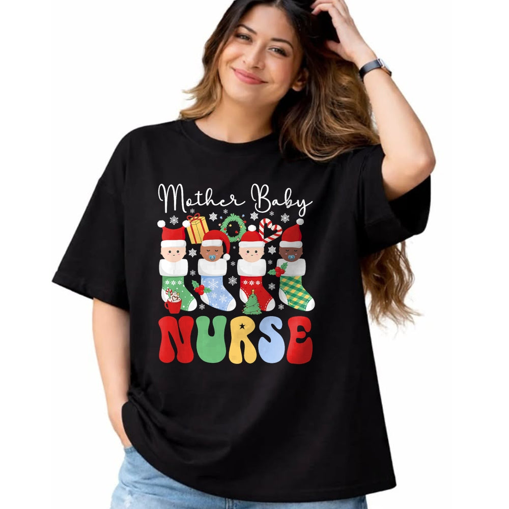 Funny Nurse Shirt, Nurse Unisex T-Shirt/Hoodie/Sweatshirt HLT00 - Mother Baby Nurse Christmas Professional Baby Wrapper T-Shirt