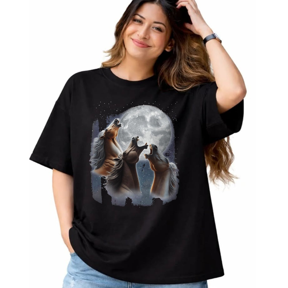Best Horse Lover Shirt , Funny Horse UnisexT-Shirt/Hoodie/Sweatshirt HLT00 -  3 Horses Howling At The Moon Funny Horse Lover Equestrian T-Shirt, Men, Black, 3X-Large
