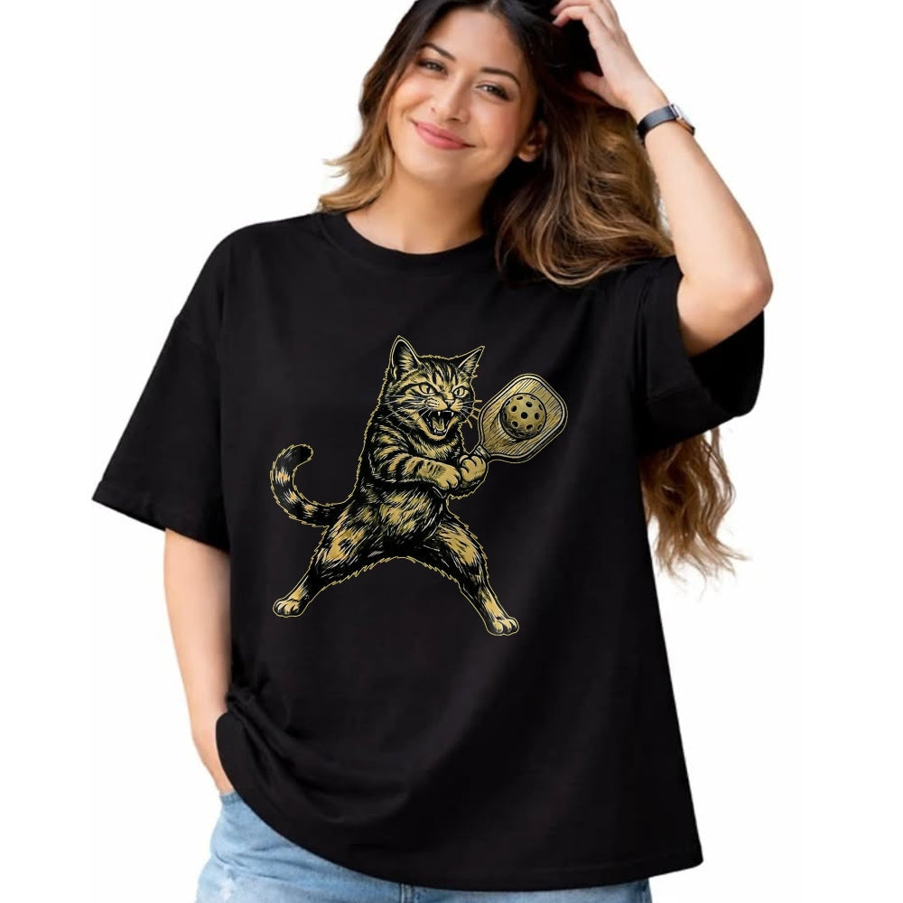 Funny Pickleball Shirt, Pickleball Lover Unisex T-Shirt/Hoodie/Sweatshirt HLT00 - Funny Cute Cat Playing Pickleball Vintage for Men Women Kids T-Shirt