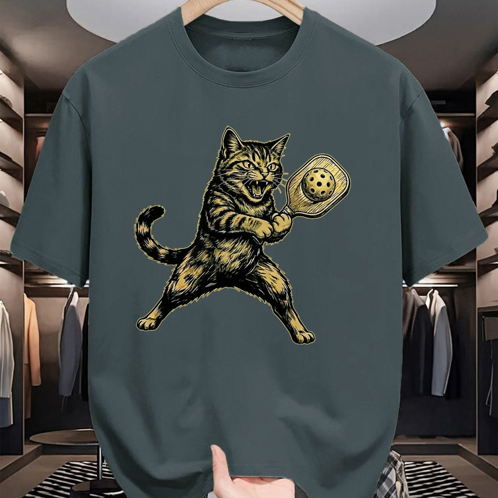 Funny Pickleball Shirt, Pickleball Lover Unisex T-Shirt/Hoodie/Sweatshirt HLT00 - Funny Cute Cat Playing Pickleball Vintage for Men Women Kids T-Shirt
