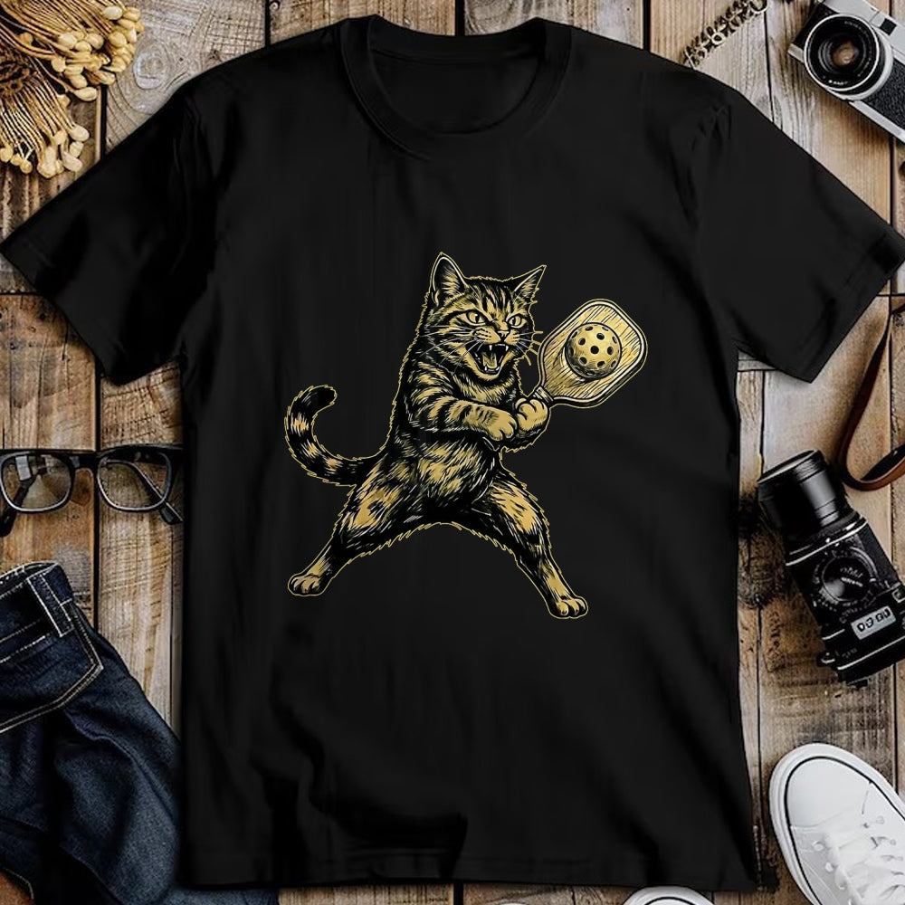 Funny Pickleball Shirt, Pickleball Lover Unisex T-Shirt/Hoodie/Sweatshirt HLT00 - Funny Cute Cat Playing Pickleball Vintage for Men Women Kids T-Shirt