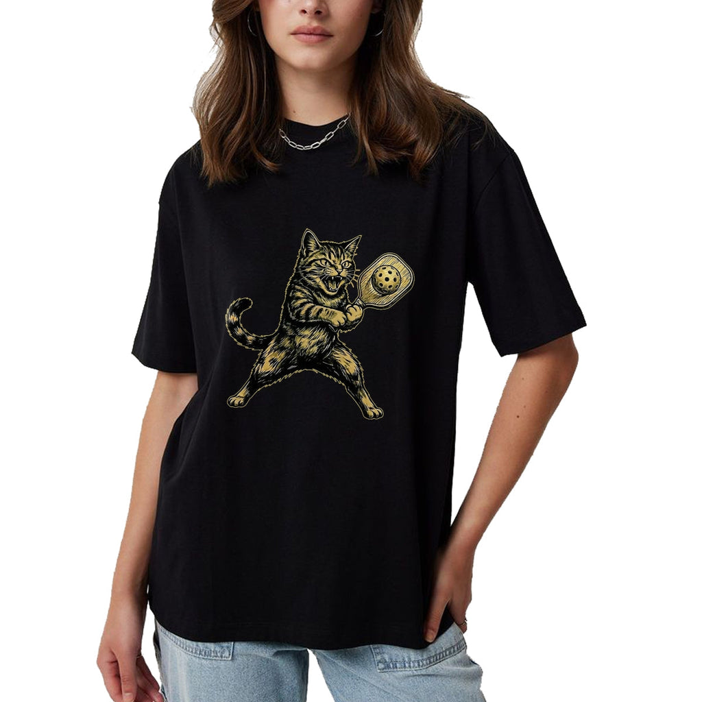 Funny Pickleball Shirt, Pickleball Lover Unisex T-Shirt/Hoodie/Sweatshirt HLT00 - Funny Cute Cat Playing Pickleball Vintage for Men Women Kids T-Shirt