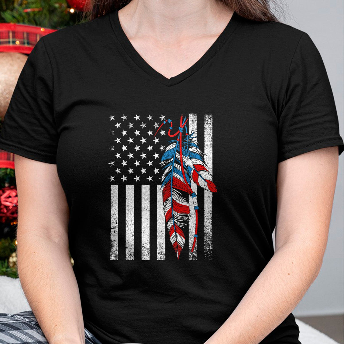 Native American T-Shirts, Vintage Native American Unisex T-Shirt/Hoodie/Sweatshirt HLT00 - American Flag - Native Feather Pride Month Indigenous (1)