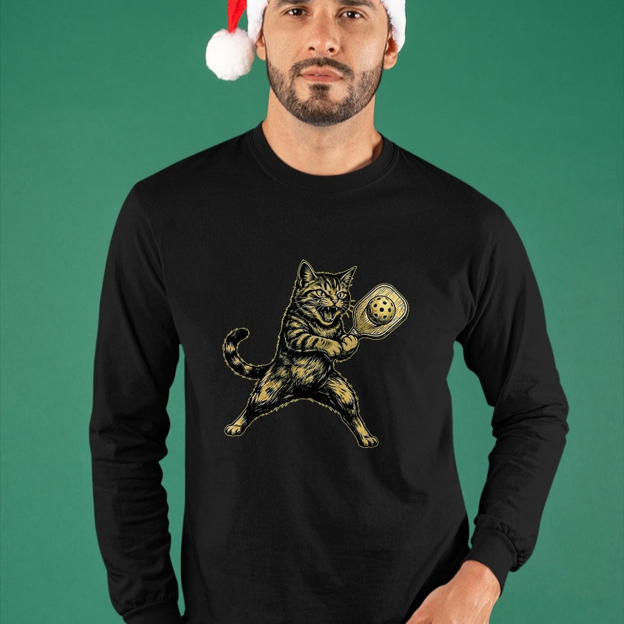 Funny Pickleball Shirt, Pickleball Lover Unisex T-Shirt/Hoodie/Sweatshirt HLT00 - Funny Cute Cat Playing Pickleball Vintage for Men Women Kids T-Shirt