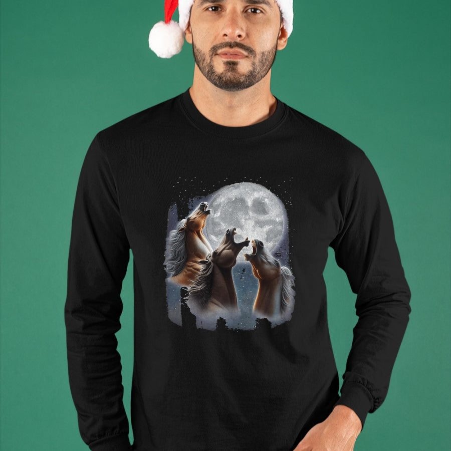Best Horse Lover Shirt , Funny Horse UnisexT-Shirt/Hoodie/Sweatshirt HLT00 -  3 Horses Howling At The Moon Funny Horse Lover Equestrian T-Shirt, Men, Black, 3X-Large