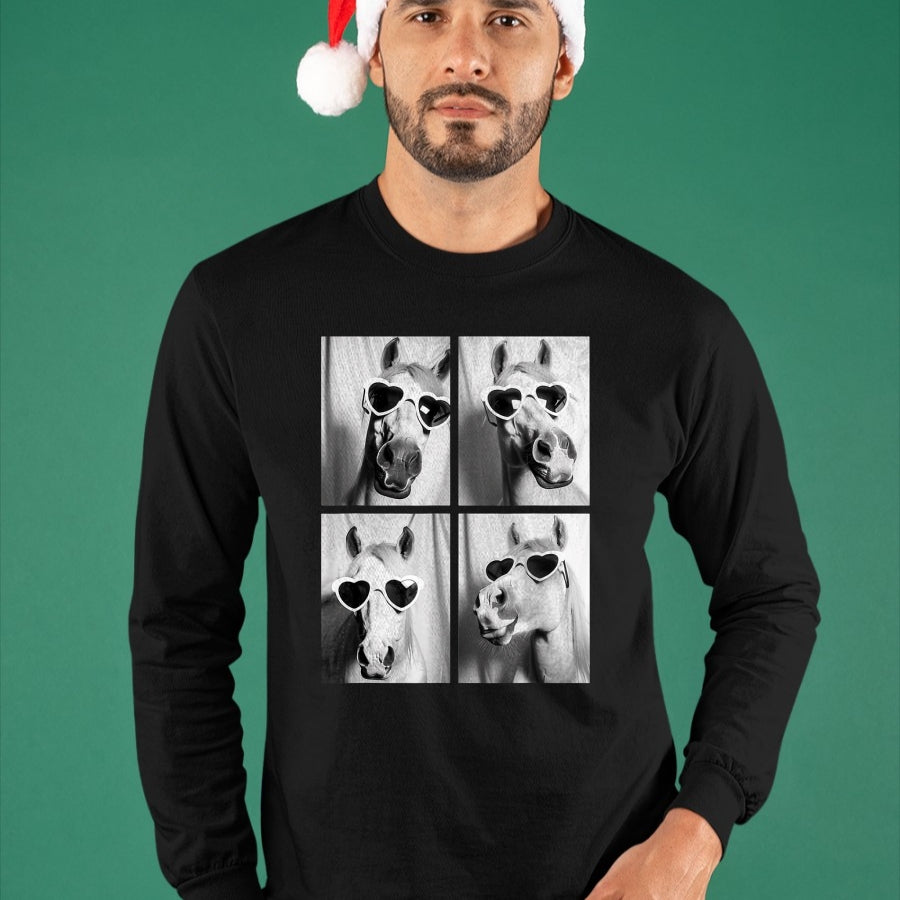 Best Horse Lover Shirt , Funny Horse UnisexT-Shirt/Hoodie/Sweatshirt HLT00 - - Cute Horses with Hearts Sunglasses Funny Valentine_s Day T-Shirt