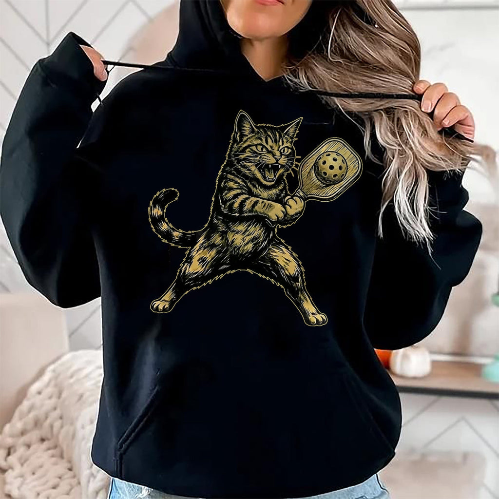 Funny Pickleball Shirt, Pickleball Lover Unisex T-Shirt/Hoodie/Sweatshirt HLT00 - Funny Cute Cat Playing Pickleball Vintage for Men Women Kids T-Shirt