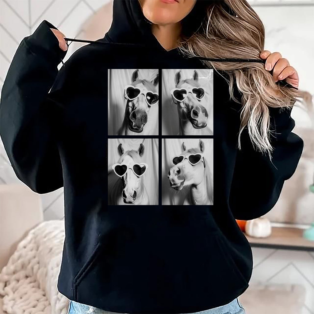 Best Horse Lover Shirt , Funny Horse UnisexT-Shirt/Hoodie/Sweatshirt HLT00 - - Cute Horses with Hearts Sunglasses Funny Valentine_s Day T-Shirt