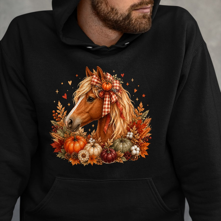 Best Horse Lover Shirt , Funny Horse UnisexT-Shirt/Hoodie/Sweatshirt HLT00 - - Cute Horse Pumpkin Coquette Bow Autumn Fall Equestrian T-Shirt