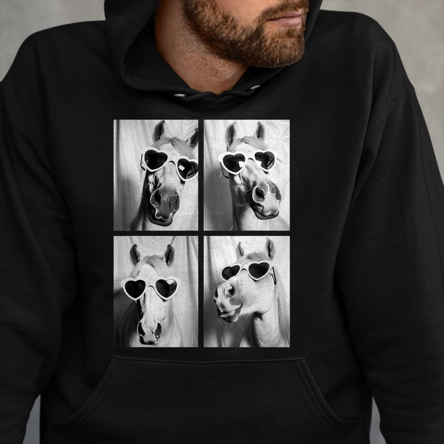 Best Horse Lover Shirt , Funny Horse UnisexT-Shirt/Hoodie/Sweatshirt HLT00 - - Cute Horses with Hearts Sunglasses Funny Valentine_s Day T-Shirt
