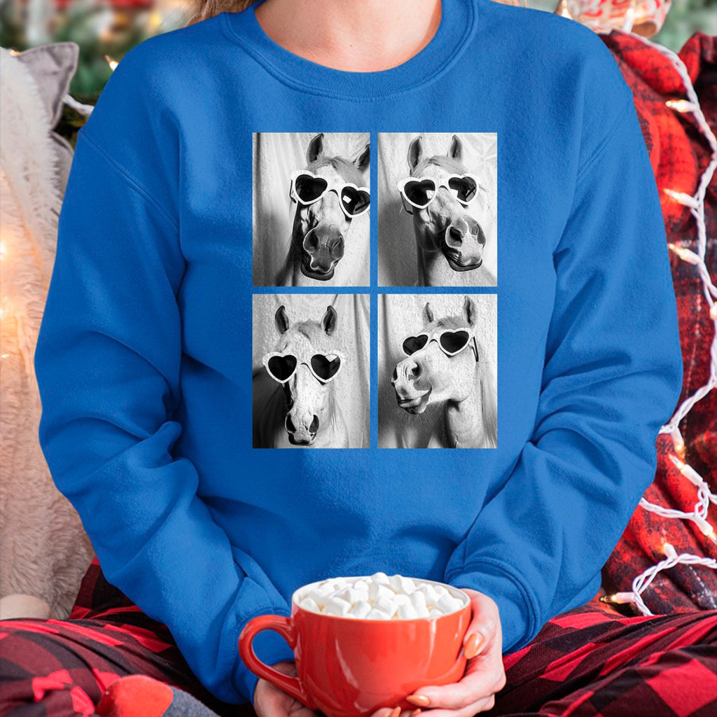 Best Horse Lover Shirt , Funny Horse UnisexT-Shirt/Hoodie/Sweatshirt HLT00 - - Cute Horses with Hearts Sunglasses Funny Valentine_s Day T-Shirt