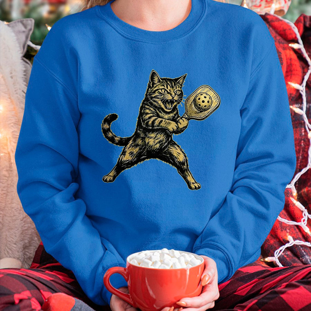 Funny Pickleball Shirt, Pickleball Lover Unisex T-Shirt/Hoodie/Sweatshirt HLT00 - Funny Cute Cat Playing Pickleball Vintage for Men Women Kids T-Shirt
